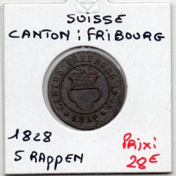 Suisse Canton Fribourg 5 Rappen 1828 TTB, KM 82 pièce de monnaie