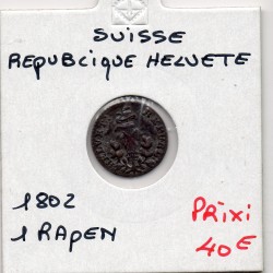 Suisse République Helvete 1 rappen 1802 Sup, KM A11 pièce de monnaie
