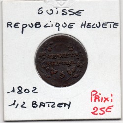 Suisse République Helvete 1/2 batzen 1802 TB+, KM A6 pièce de monnaie