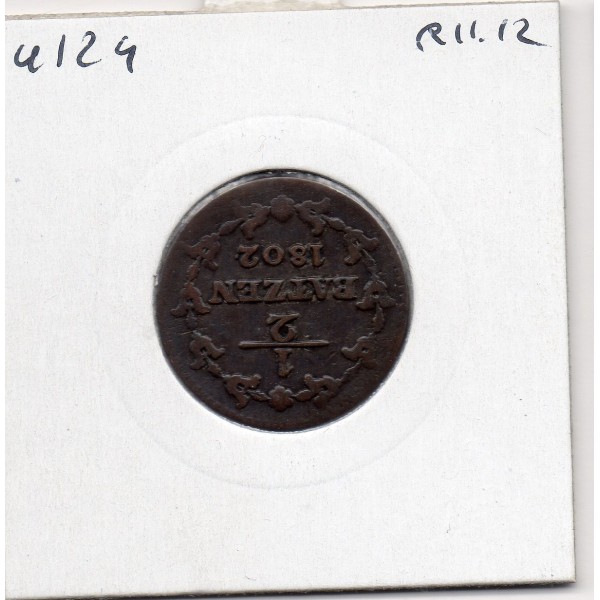 Suisse République Helvete 1/2 batzen 1802 TB+, KM A6 pièce de monnaie