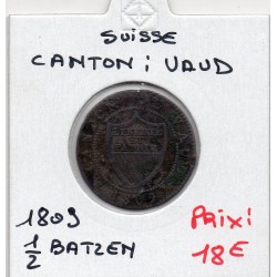 Suisse Canton Vaud 1/2 batzen ou 5 rappen 1809 TTB-, KM 6 pièce de monnaie