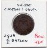 Suisse Canton Vaud 1/2 batzen ou 5 rappen 1813 TTB, KM 6 pièce de monnaie