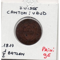 Suisse Canton Vaud 1/2 batzen ou 5 rappen 1817 TB, KM 6 pièce de monnaie