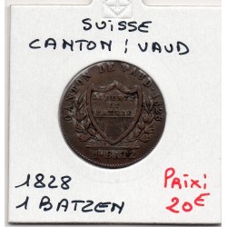 Suisse Canton Vaud 1 batzen 1825 TTB+, KM 20 pièce de monnaie