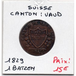 Suisse Canton Vaud 1 batzen 1829 TTB, KM 20 pièce de monnaie