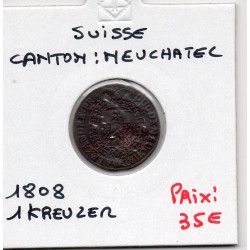 Suisse Canton Neuchatel 1 Kreuzer 1808 TTB+, KM 66 pièce de monnaie