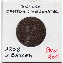 Suisse Canton Neuchatel 1 Batzen 1808 TTB+, KM 65 .2 pièce de monnaie