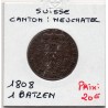 Suisse Canton Neuchatel 1 Batzen 1808 TTB+, KM 65 .2 pièce de monnaie