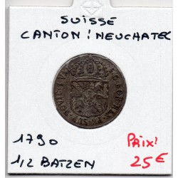 Suisse Canton Neuchatel 1/2 Batzen 1790 sup- , KM 47 pièce de monnaie