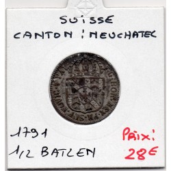 Suisse Canton Neuchatel 1/2 Batzen 1791 Sup-, KM 47 pièce de monnaie