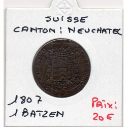 Suisse Canton Neuchatel 1 Batzen 1807 TB+, KM 65 pièce de monnaie