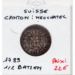 Suisse Canton Neuchatel 1/2 Batzen 1789 TTB+, KM 47 pièce de monnaie