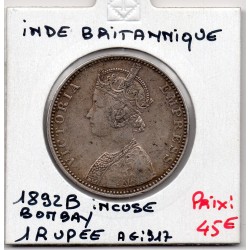 Inde Britannique 1 rupee 1892 B incus Bombay TTB+, KM 492 pièce de monnaie