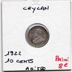 Ceylan 10 cents 1922 TTB, KM 104a pièce de monnaie