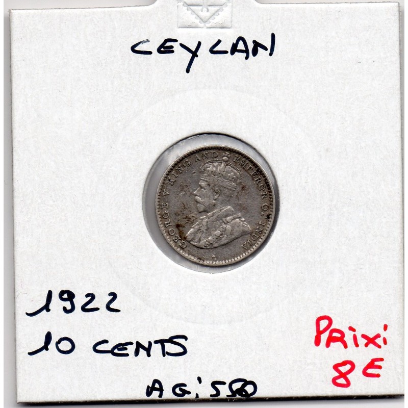 Ceylan 10 cents 1922 TTB, KM 104a pièce de monnaie