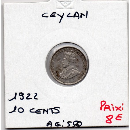 Ceylan 10 cents 1922 TTB, KM 104a pièce de monnaie