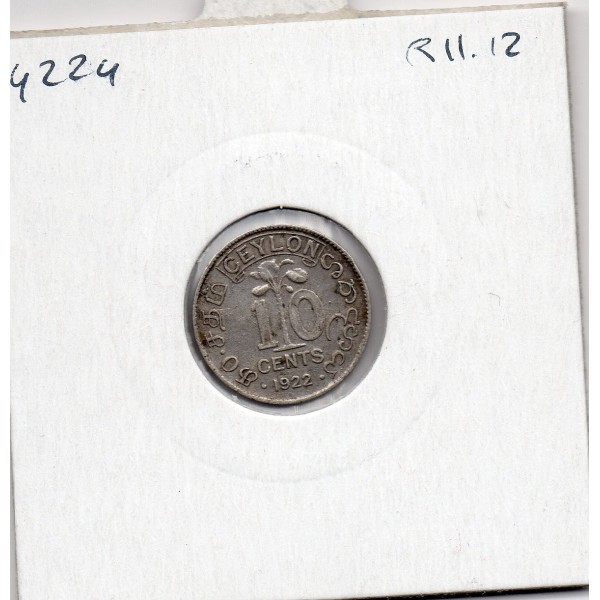 Ceylan 10 cents 1922 TTB, KM 104a pièce de monnaie