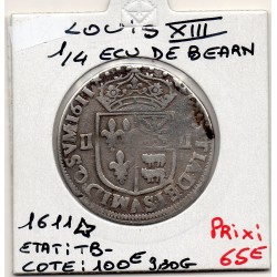 1/4 ou quart d'Ecu de Bearn 1611 * Louis XIII  pièce de monnaie royale
