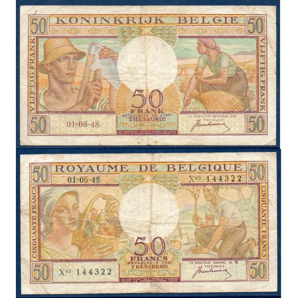 Belgique Pick N°133a, TTB Billet de banque de 50 Francs Belge 1948