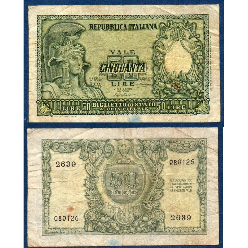 Italie Pick N°91a, TB Billet de banque de 50 Lire 1951
