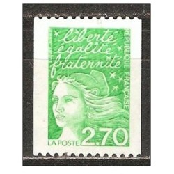 Timbre Yvert France No 3100 Type Marianne de Luquet 2.70fr vert de roulette