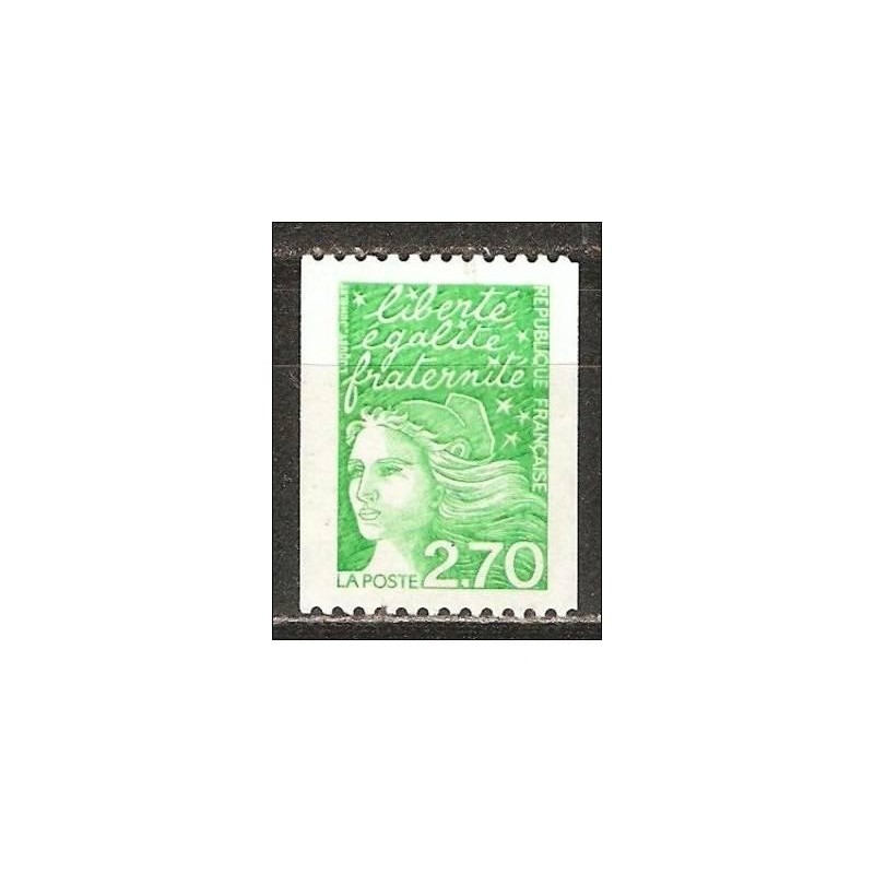 Timbre Yvert France No 3100 Type Marianne de Luquet 2.70fr vert de roulette