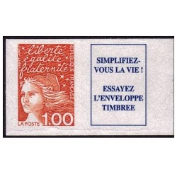 Timbre Yvert France No 3101a Type Marianne de Luquet 1fr orange de carnet avec vignette