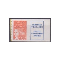 Timbre Yvert France No 3101aa Type Marianne de Luquet 1fr orange type II de carnet avec vignette