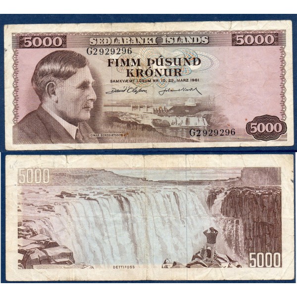 Islande Pick N°47a, Billet de banque de 5000 kronur 1961