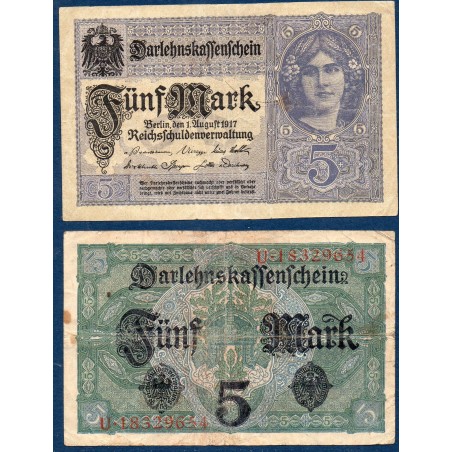 Allemagne Pick N°56b, TB Billet de banque de 5 Mark 1917