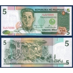 Philippines Pick N°168d, Billet de banque de 5 Piso 1985-1994
