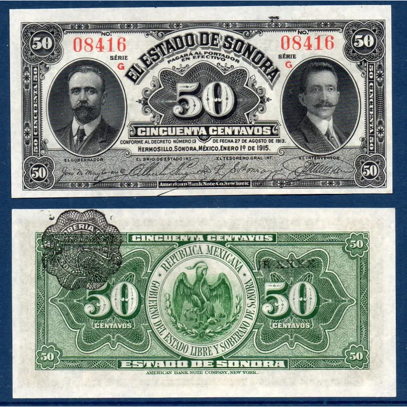 Mexique Pick N°S1070, Billet de Banque de 50 centavos 1915 Mexique Pick N°S1070, Billet de Banque de 50 centavos 1915