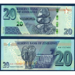 Zimbabwe Pick N°new20, Billet de banque de 20 Dollars 2020