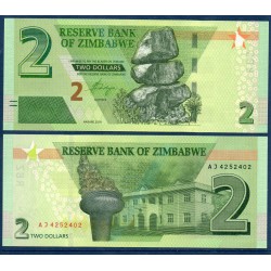 Zimbabwe Pick N°101, Billet de banque de 2 Dollars 2019