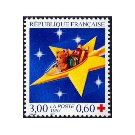 Timbre Yvert France No 3122 Croix Rouge, issu de feuille, ourson sur étoile
