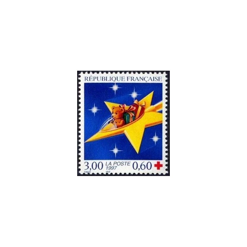 Timbre Yvert France No 3122b Croix Rouge, issu de carnet, ourson sur étoile