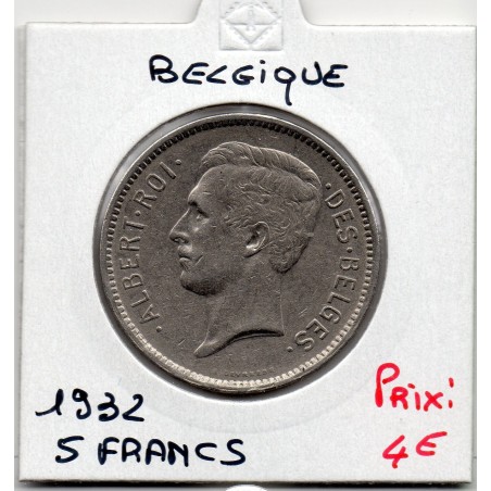 Belgique 5 Francs 1932 en Français Sup-, KM 97 pièce de monnaie