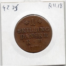 Danemark 1 skilling 1771 TTB-, KM 616 pièce de monnaie