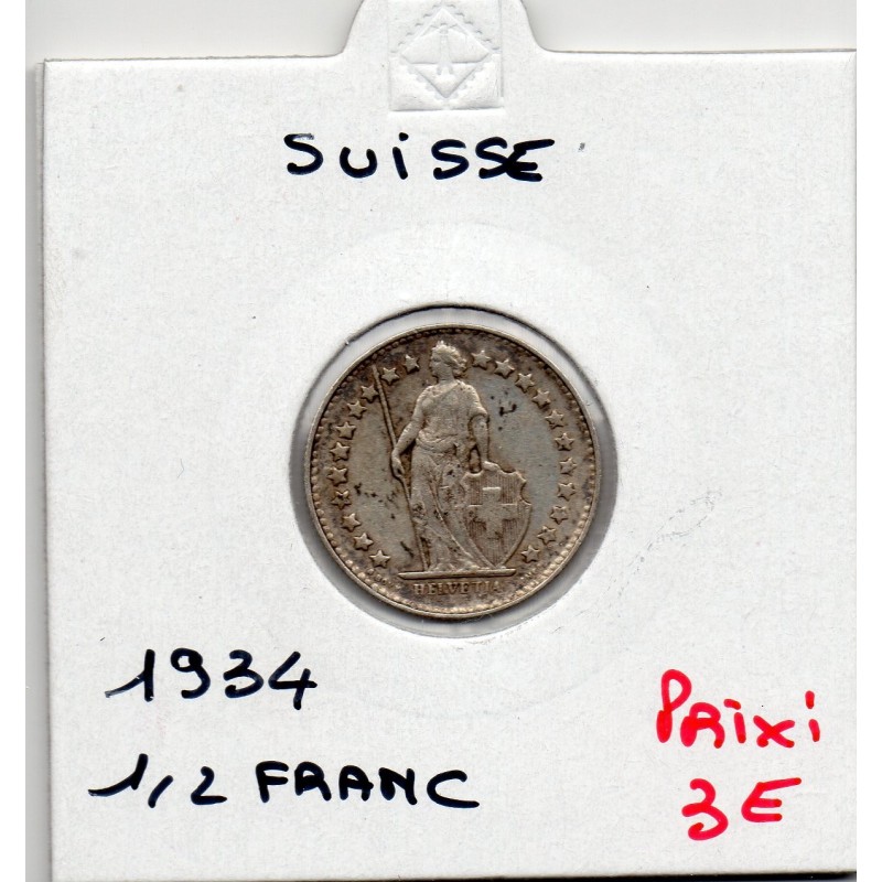 Suisse 1/2 franc 1934 TTB, KM 23 pièce de monnaie