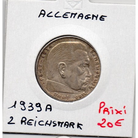 Allemagne 2 reichsmark 1939 A, SPL KM 93 pièce de monnaie