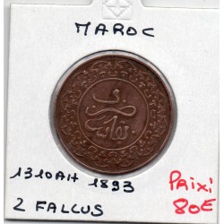 Maroc 2 Falus 1310 AH - 1893 Fez TTB, KM Y 2 pièce de monnaie