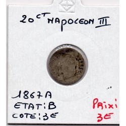 20 centimes Napoléon III tête laurée 1867 A Paris TB+, France pièce de monnaie
