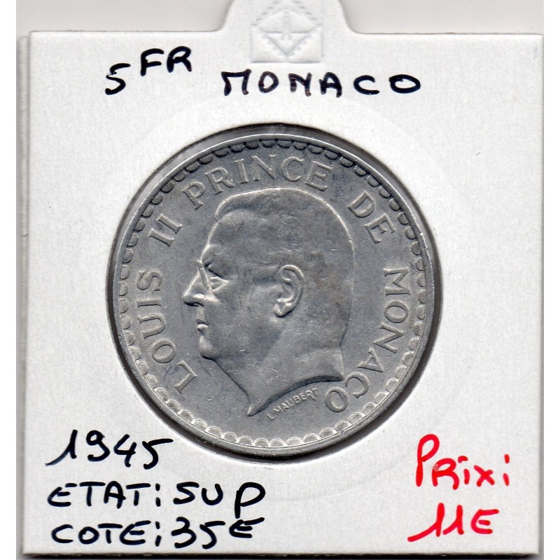 Monaco Louis II 5 francs 1945 Sup, Gad 135 pièce de monnaie