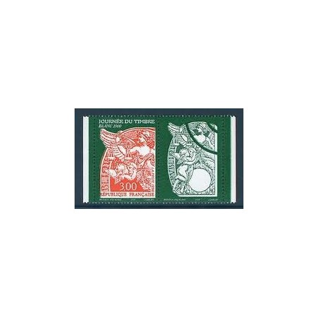 Timbre Yvert No 3136a Journée du timbre, blanc 3fr de carnet + vignette