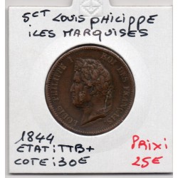 Colonies Louis Philippe 5 centimes 1844 A TTB+ Marquises, Lec 312 pièce de monnaie