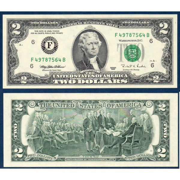 Etats Unis Pick N°497 atlanta FW, Billet de banque de 2 Dollars 1995 série F