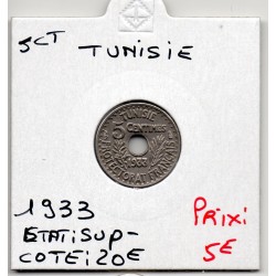 Tunisie, 5 Centimes 1933 - 1302 AH Sup-, Lec 92 pièce de monnaie