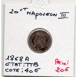 20 centimes Napoléon III tête laurée 1868 A Paris TTB, France pièce de monnaie