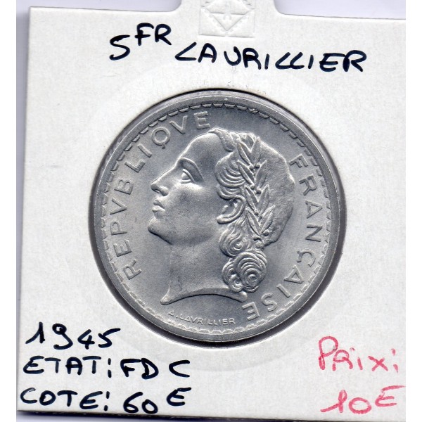 5 francs Lavrillier 1945 FDC , France pièce de monnaie