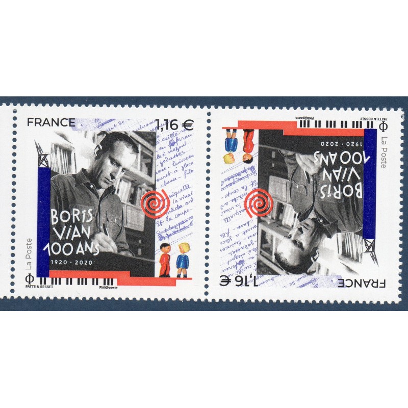 Timbre France Yvert No 5406a Boris Vian, paire tete beche horizontale luxe **